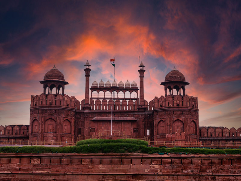 Red fort against a beautiful evening sky, Delhi.