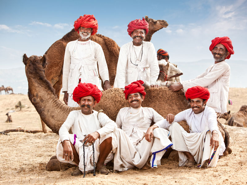 Indian camel traders in the desert, Pushkar.